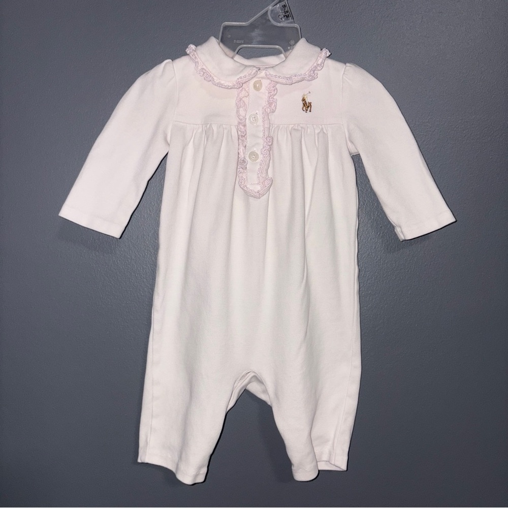 Ralph Lauren Infant Girl 3m Footless Long Sleeve Pale Pink Romper One Piece